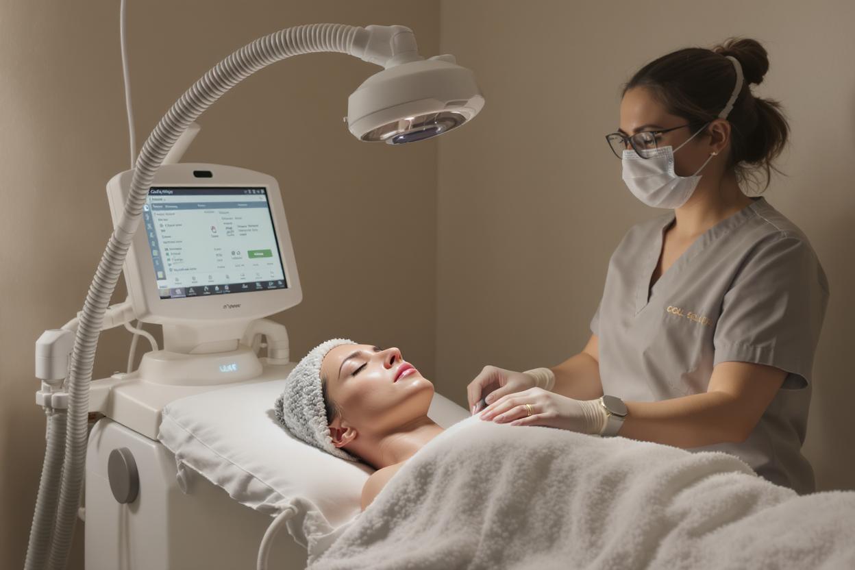 CoolSculpting body contouring treatment being applied to patient's abdomen