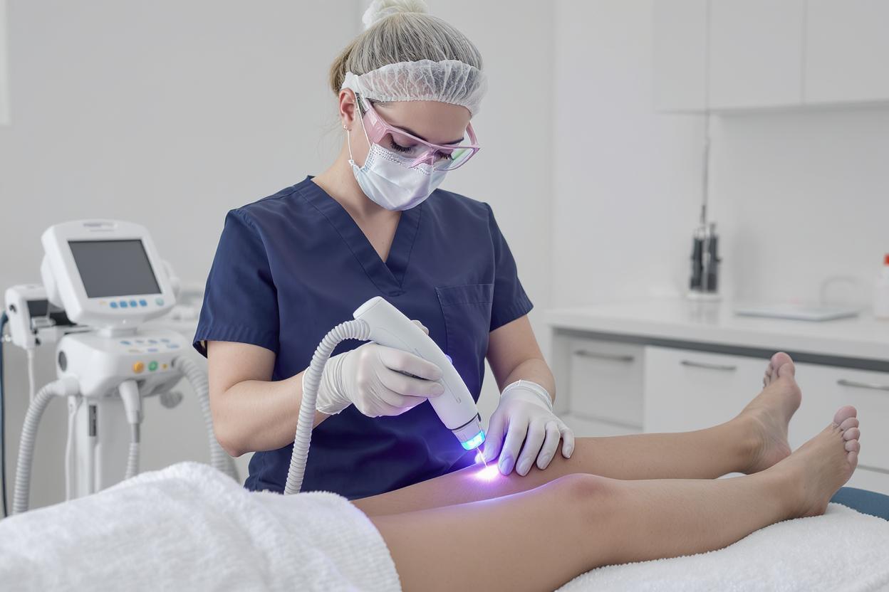 Medical professional performing laser hair removal treatment on patient